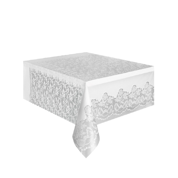 White Lace Unique Plastic Tablecover Rectangle 137cm x 274cm (54" x 108")