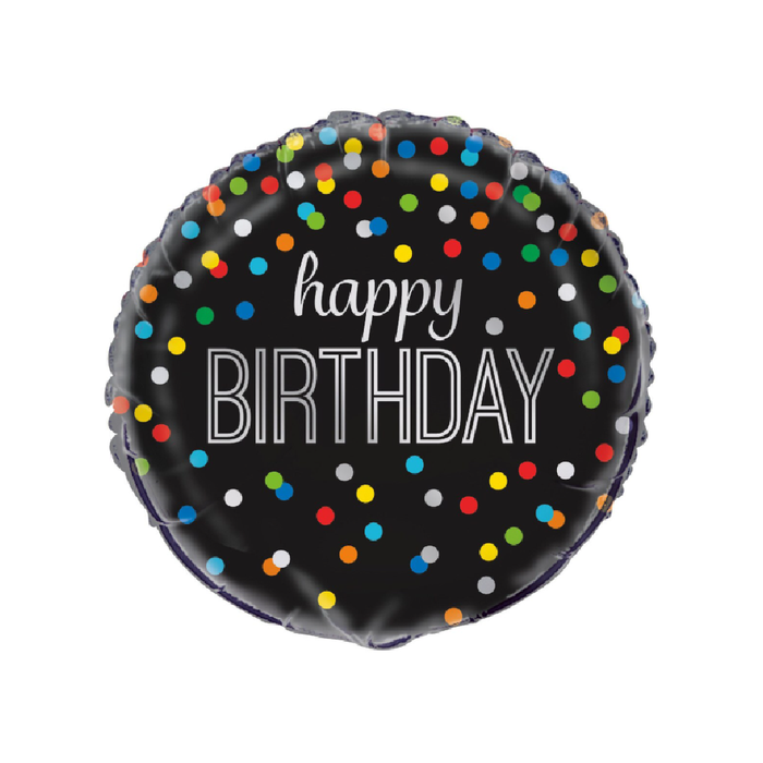Rainbow Dot Black Happy Birthday 45cm (18") Foil Balloon Packaged
