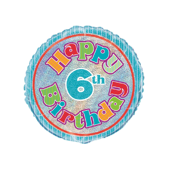 6th Birthday 45cm (18") Foil Prismatic Balloons Packaged