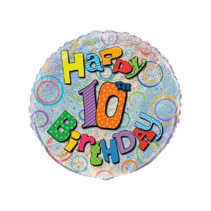 10th Birthday 45cm (18") Foil Prismatic Balloons Packaged