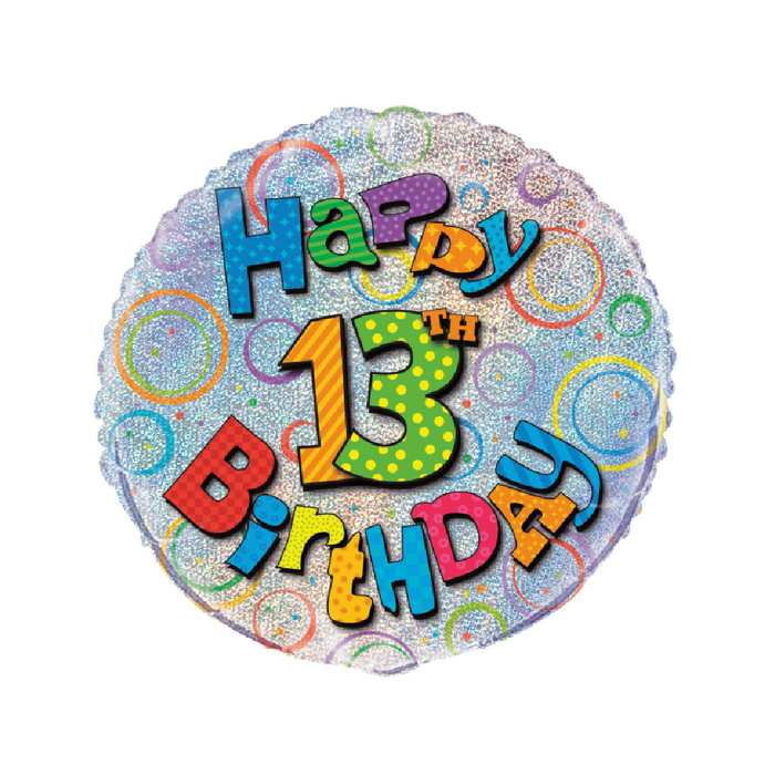 Happy Birthday "13" 45cm (18") Foil Prismatic Balloons Packaged