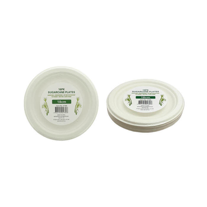 Sugarcane Plates (Round) - 180 mm, 16pcs