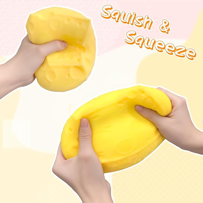 Giant Swiss Cheese Block Squishy Toy – 3.93-Inch Jumbo Slow-Rising Fidget Toy – Novelty Cheese Cube Stress Reliever, Cute Food Squishies for Kids & Adults, Gag Gift
