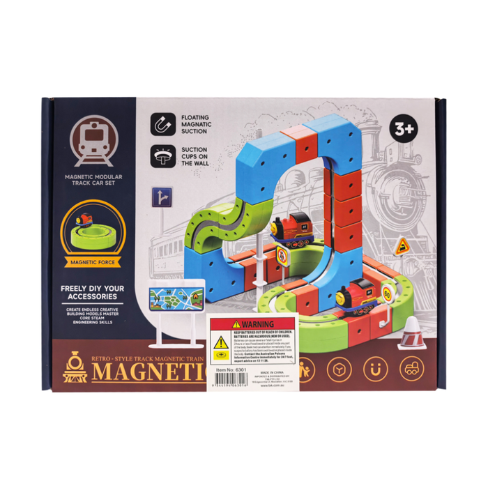 57-Piece Magnetic Modular Track Car Set – Wall-Suction DIY STEM Building Toy with Motorized Retro Train