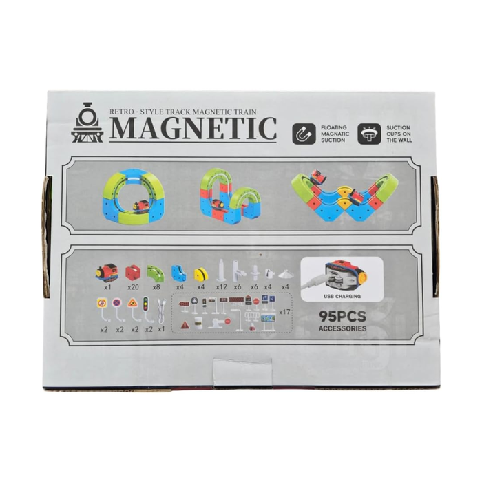 95-Piece Magnetic Modular Track Car Set – DIY Wall-Suction STEM Building Toy with USB Motorized Train