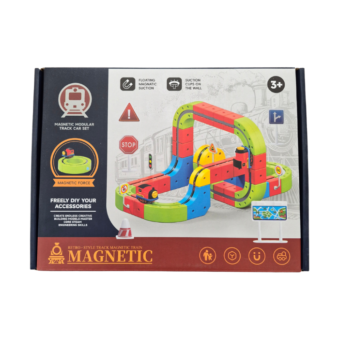 95-Piece Magnetic Modular Track Car Set – DIY Wall-Suction STEM Building Toy with USB Motorized Train
