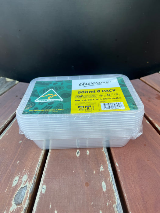 6-Pack 500ml Reusable Take Away Containers – BPA Free, Microwave & Freezer Safe – Made in Australia