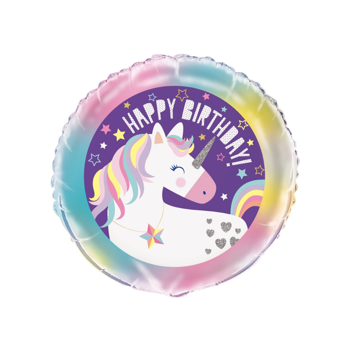 Unicorn Party Happy Birthday 45cm (18") Foil Balloon Packaged