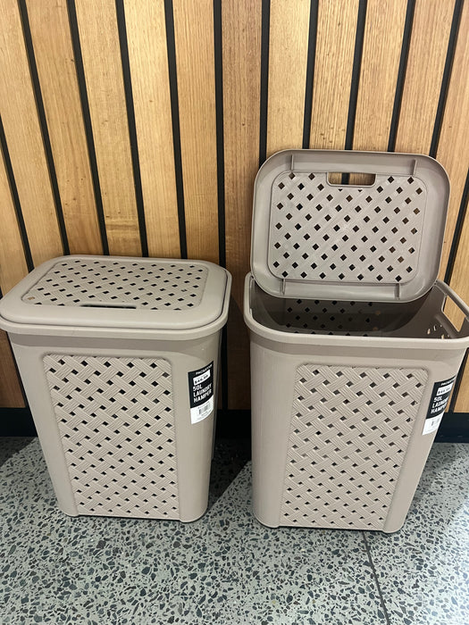 Large 50 litre laundry hamper with aerated woven design for airflow