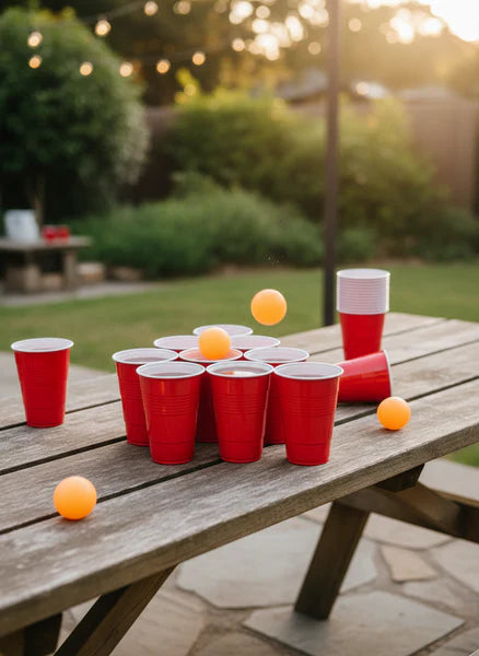 Beer Pong Set with 24 cups and 24 balls for party games