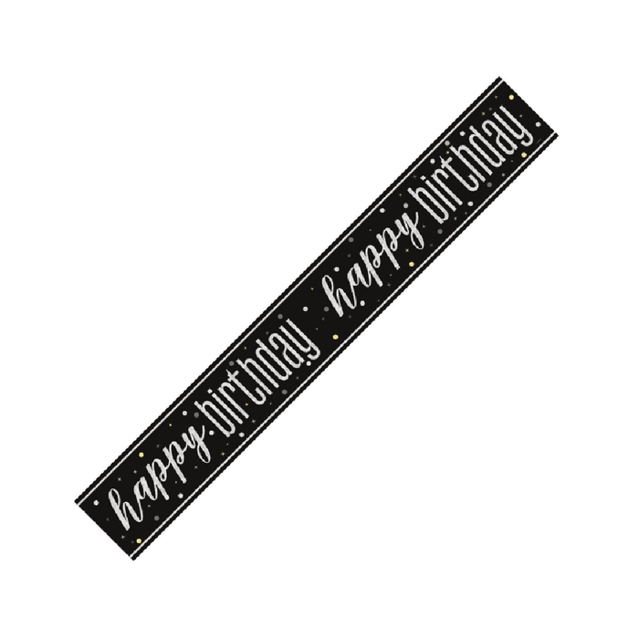 Glitz Black Foil Banner 2.74m (9') - Happy Birthday