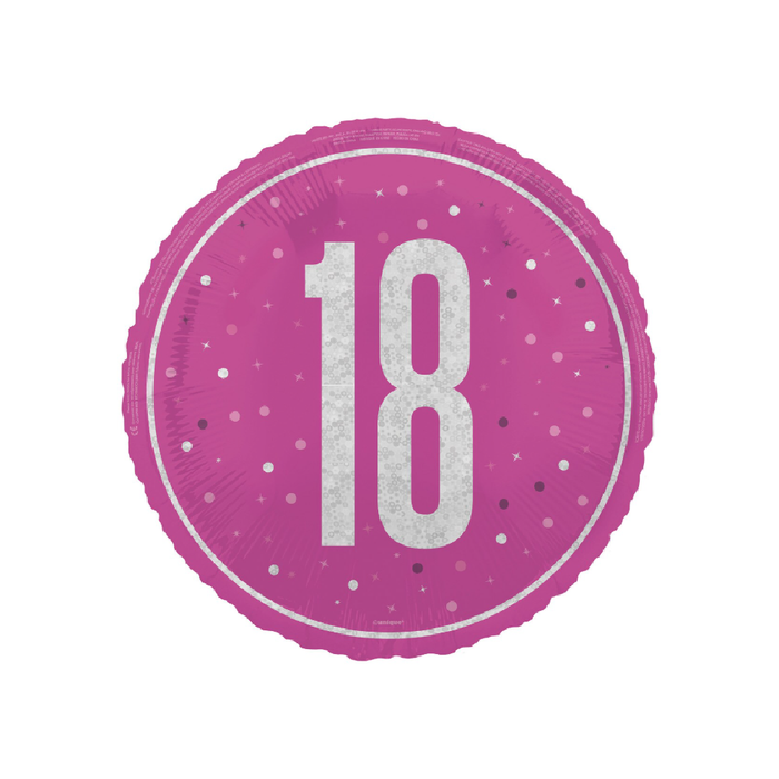 Pink "18" 45cm (18") Foil Prismatic Balloon Packaged