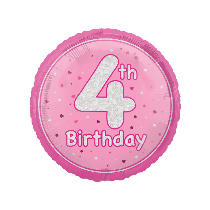 Glitz Pink "4th Birthday" 45cm (18") Foil Prismatic Balloon Packaged