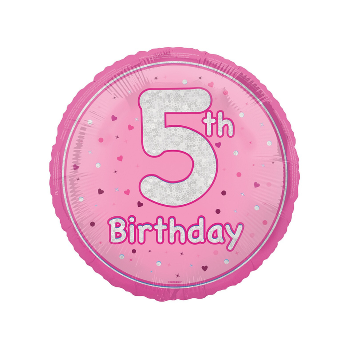 Glitz Pink "5th Birthday" 45cm (18") Foil Prismatic Balloon Packaged
