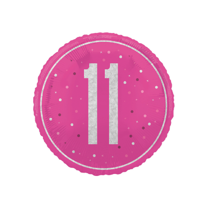 Pink "11" 45cm (18") Foil Prismatic Balloon Packaged