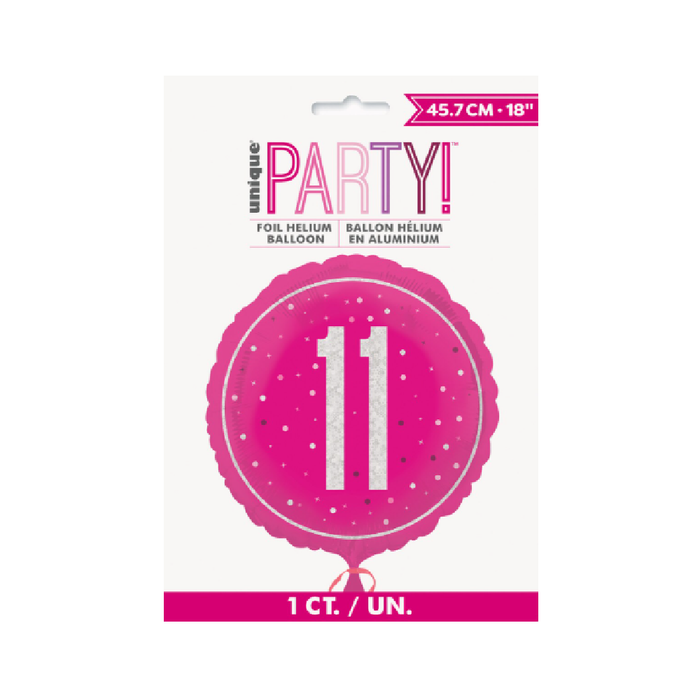 Pink "11" 45cm (18") Foil Prismatic Balloon Packaged