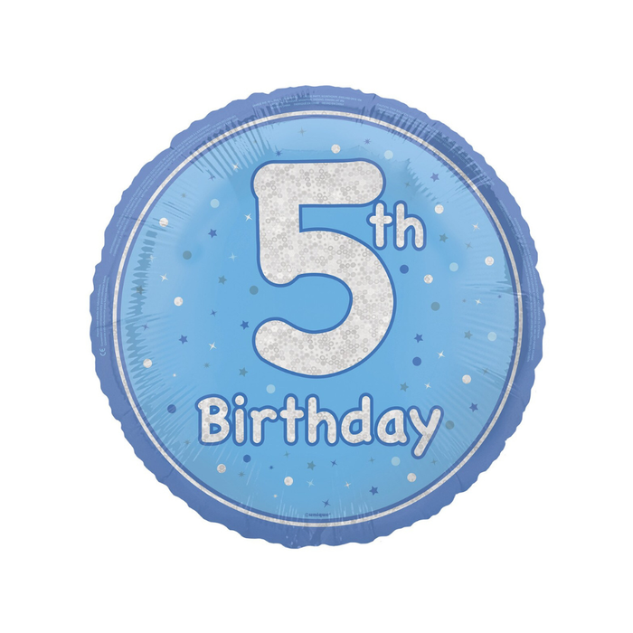 Glitz Blue "5th Birthday" 45cm (18") Foil Prismatic Balloon Packaged