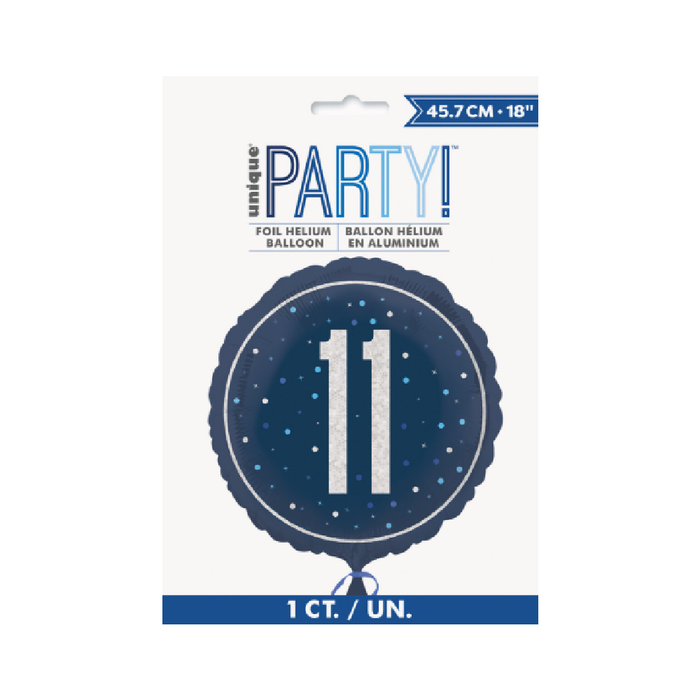 Blue "11" 45cm (18") Foil Prismatic Balloon Packaged
