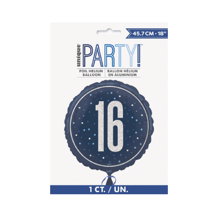 Blue "16" 45cm (18") Foil Prismatic Balloon Packaged