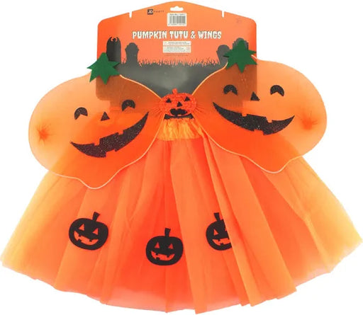 Kids Halloween pumpkin tutu dress with wings – orange jack-o’-lantern costume