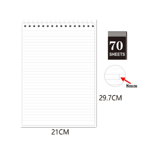A4 Top Spiral Notebook 70g - 70 Sheets