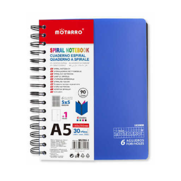 A5 PP Cover Spiral Notebook Black Blue and Red color 65C/30C