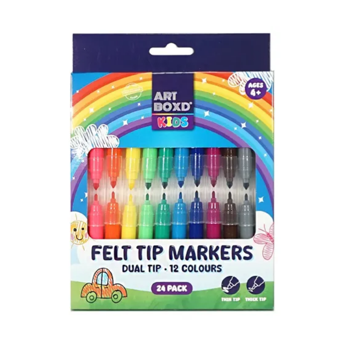 Kids Dual Tip Felt Tip Markers (12 Colours / 24 Pack)