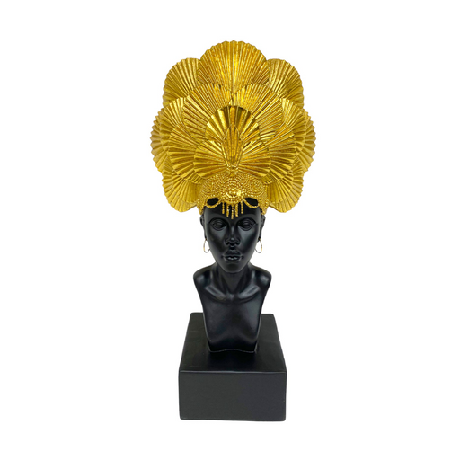 African Bust with Gold Head Fan Piece | Living room decorations by Casaliving