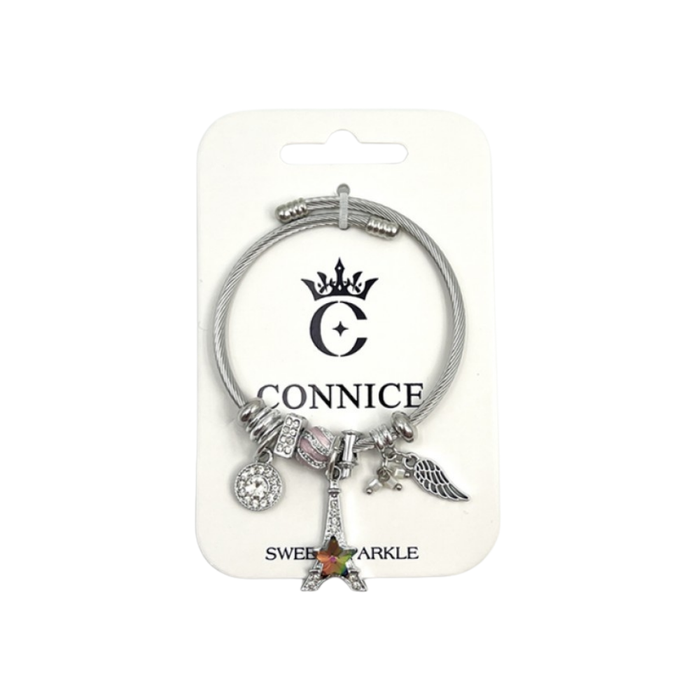 Eiffel Tower Wing Charm – Twisted Wire Bangle (1 Each)