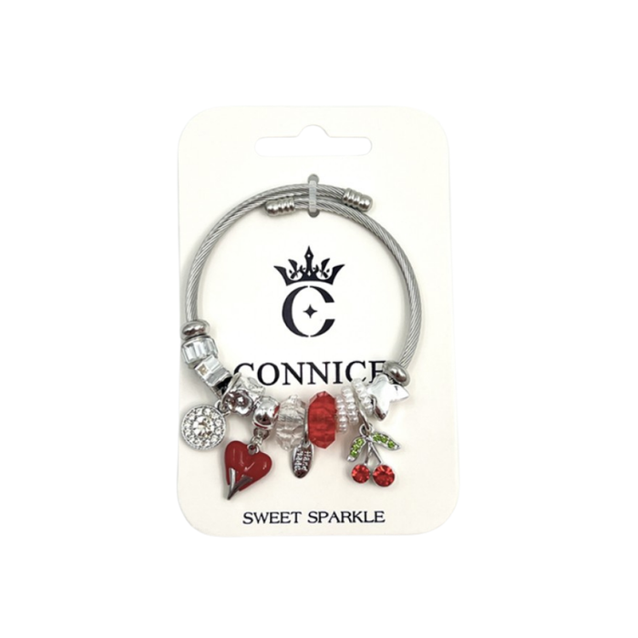 Red Cherry Heart Bead – Twisted Wire Bangle (1 Each)