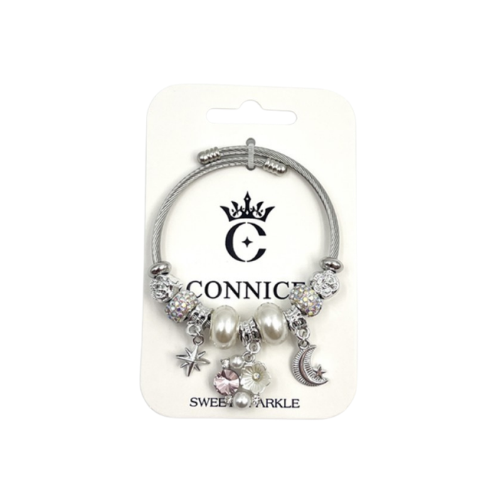 Moon Star Pearl Charm – Twisted Wire Bangle (1 Each)