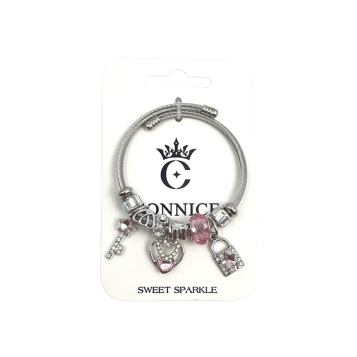 Key Heart Lock Pendant – Twisted Wire Bangle (1 Each)