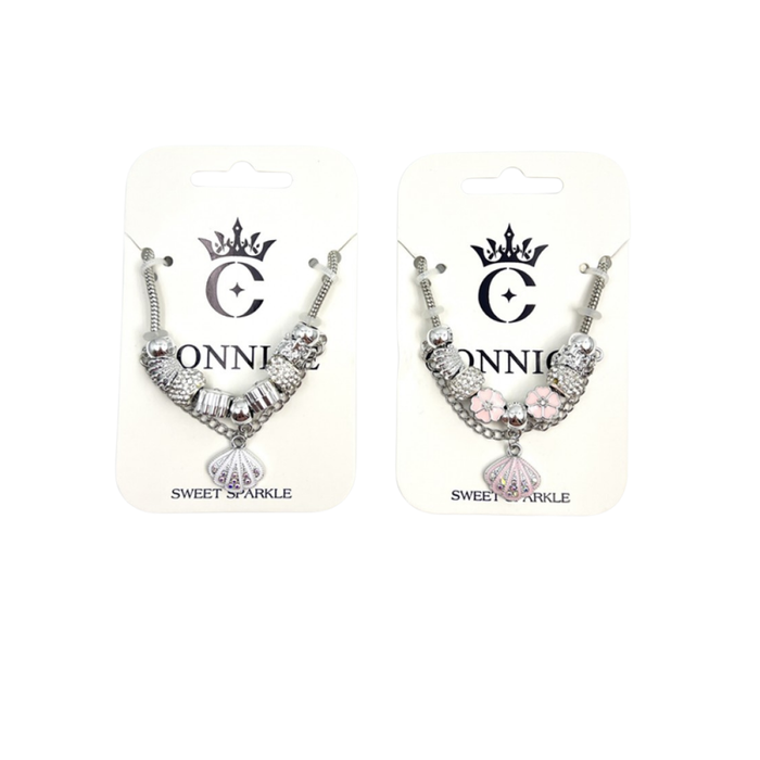 White Flower Seashell Chain Accent – Snake Chain Bracelet (1 Each)