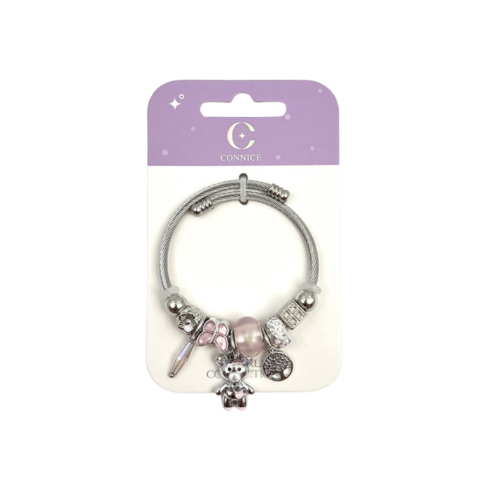 Kids Twisted Wire Bangle – Blue Bear Leaf Tree Charm (1 Each)