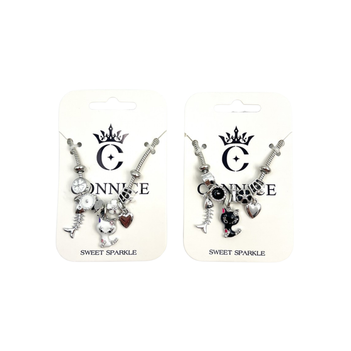 Black & White Cat Fishbone – Snake Chain Bracelet (1 Each)