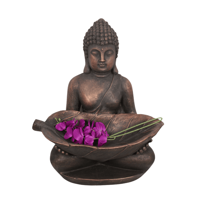  Bronzed Buddha Holding Leaf 68cm - Buddha Statues by Casaliving&nbsp;