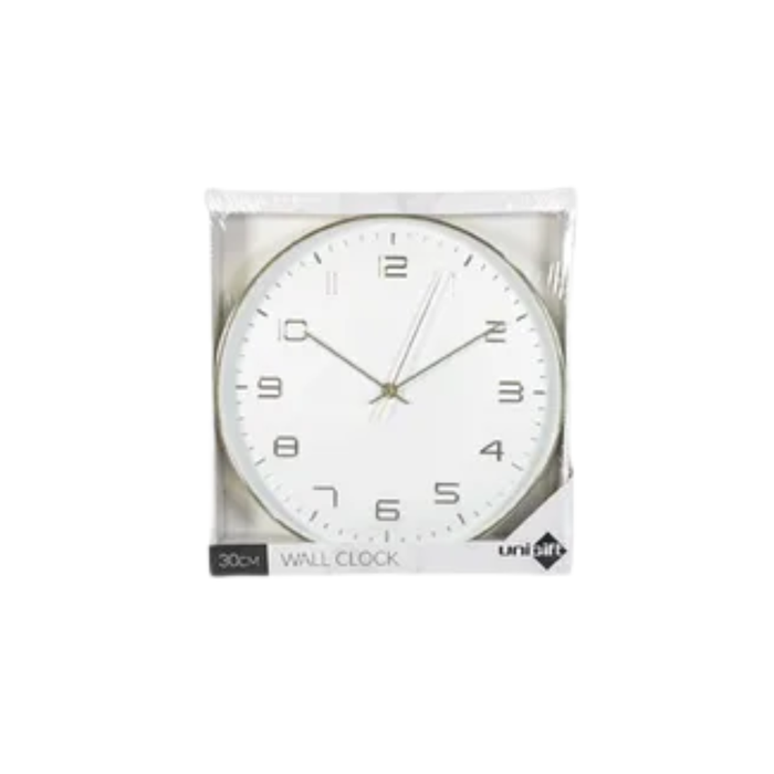 Classic Wall Clock 30cm (12 Inch) – Metallic Round Quartz Wall Clock in Gold & Silver
