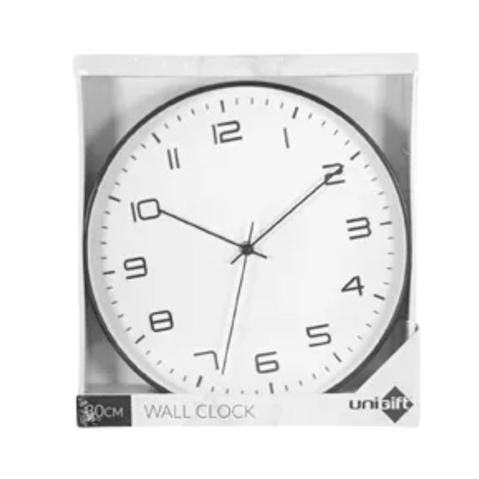 Classic Wall Clock 30cm (12 Inch) – Round Black Frame Silent Quartz Wall Clock for Home & Office