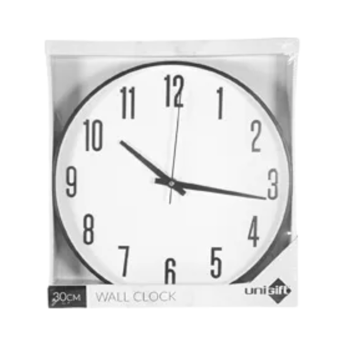 Classic Wall Clock 30cm (12 Inch) – Round Black Frame Silent Quartz Wall Clock for Home & Office