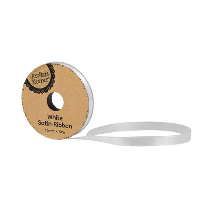 Satin White Ribbon 10× 10m [480/12]