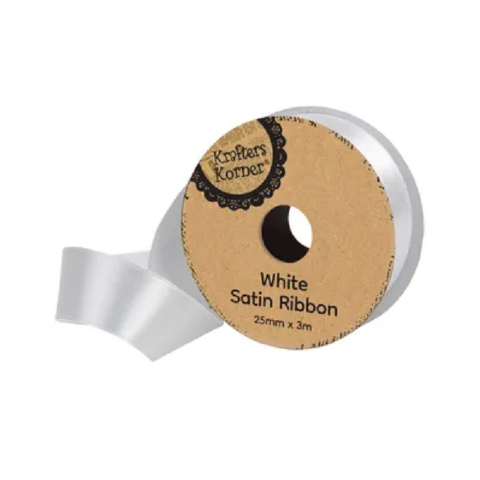 Satin White Ribbon 25× 3m [288/6]