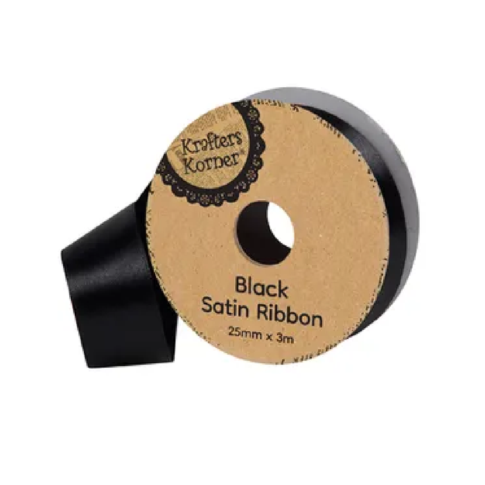 Satin Black Ribbon 25× 3m [288/12]