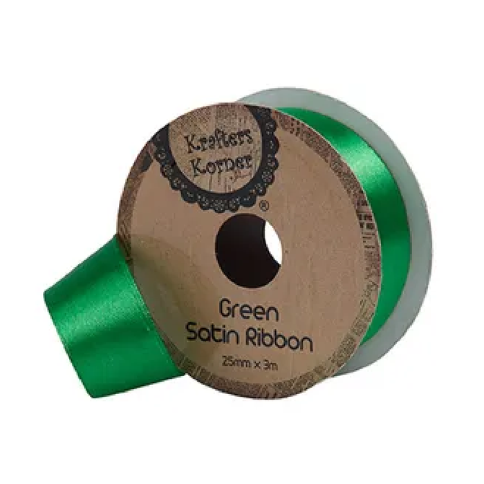 Satin Green Ribbon 25× 3m [288/12]