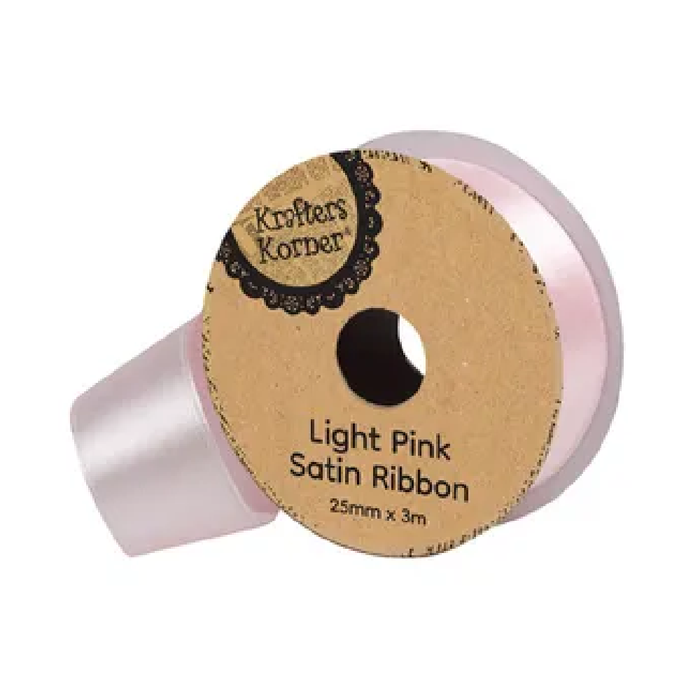 Satin Light Pink Ribbon 25× 3m [288/6]