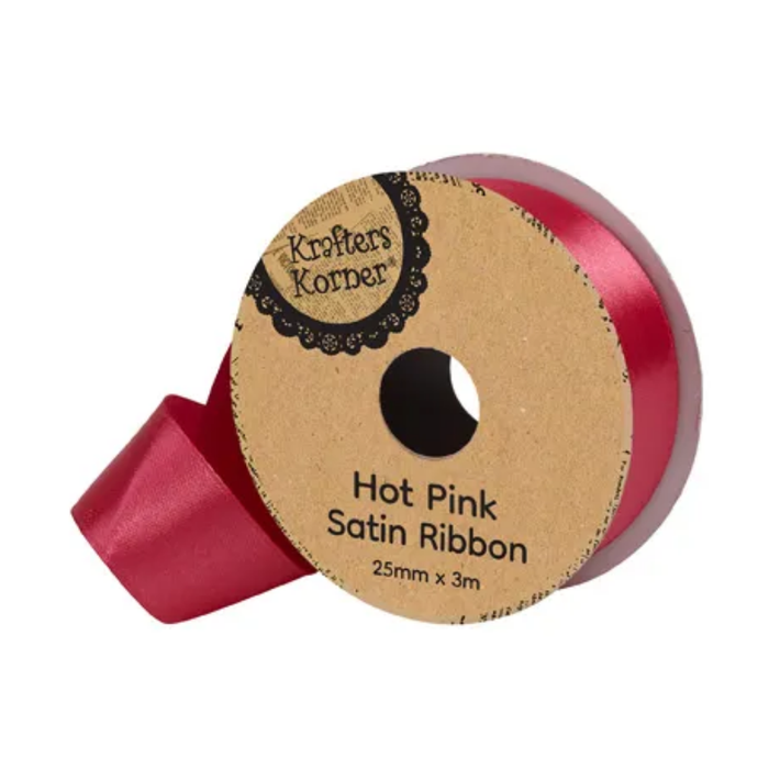 Satin Hot Pink Ribbon 25mm × 3m