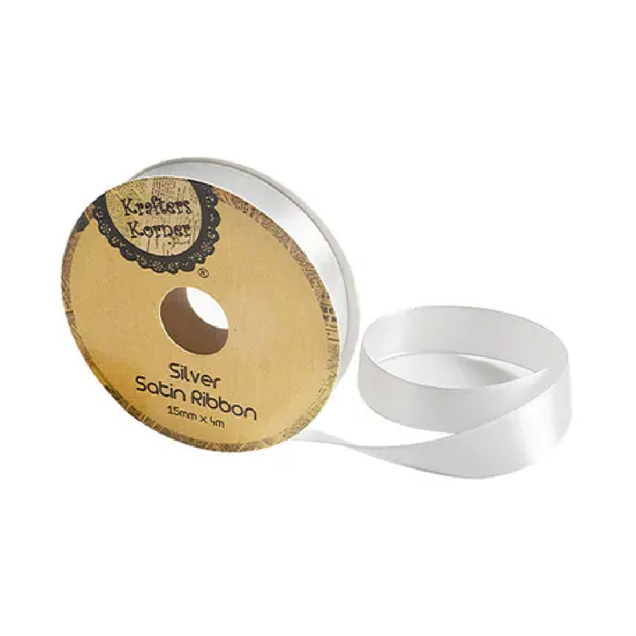 Satin Silver Ribbon 15× 4m [360/12]