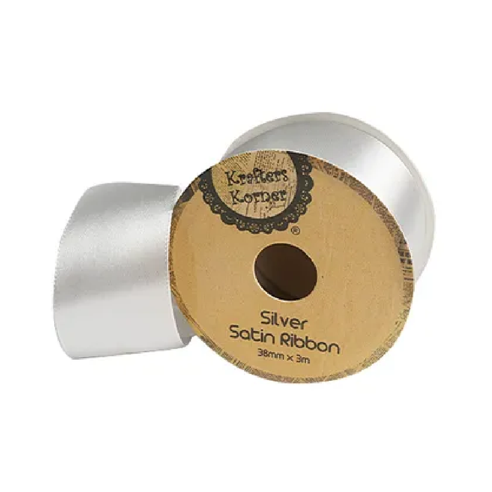 Satin Silver Ribbon 38× 3m [288/6]
