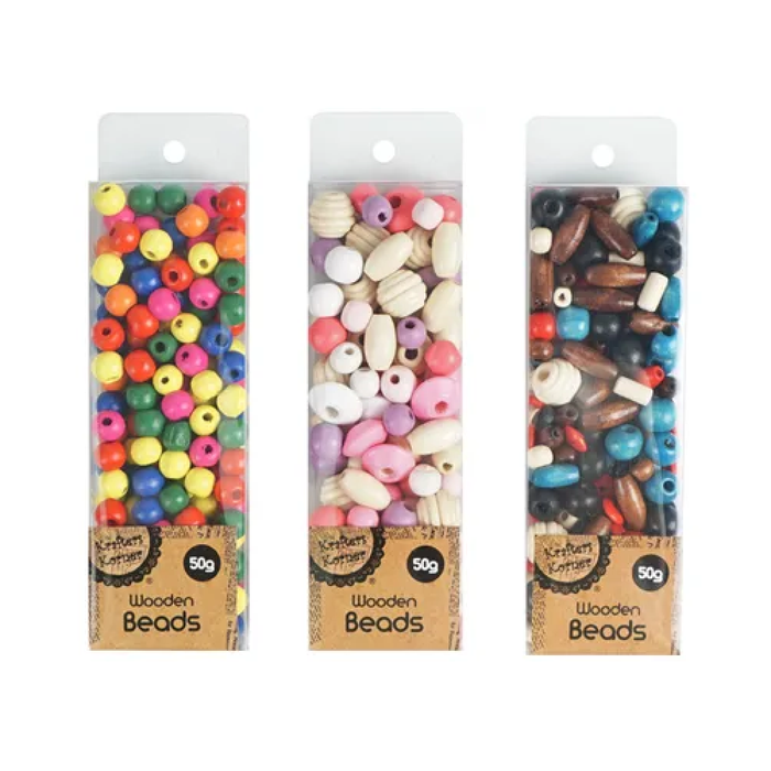 Wooden Beads Coloured Asst 50G [48/12]