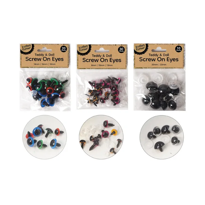 Teddy & Doll Screw On Safety Eyes Assortment