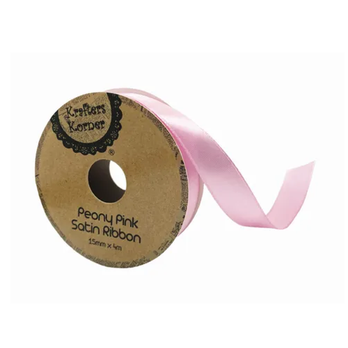 Satin Peony Pink Ribbon 15× 4m [360/12]